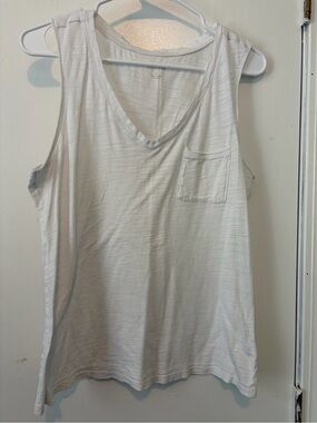 Relaxed V-Neck White Pocket Tank Top